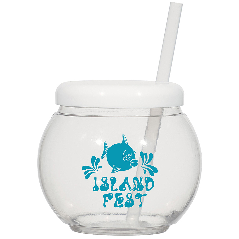 46 Oz. Fish Bowl Cup With Straw Push Promotional